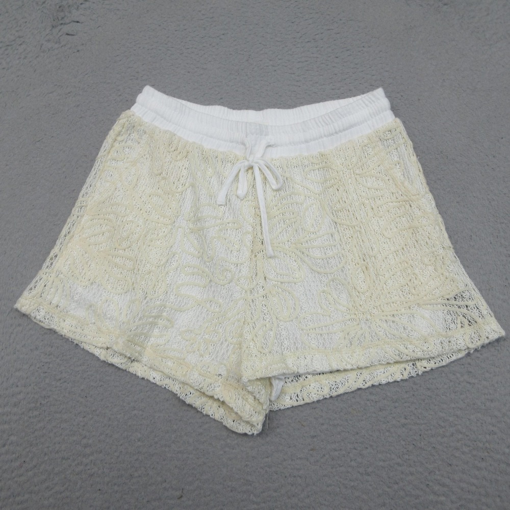New'n Lace Lace Crochet Shorts Women L White Drawstring Lined Boho Beach Resort